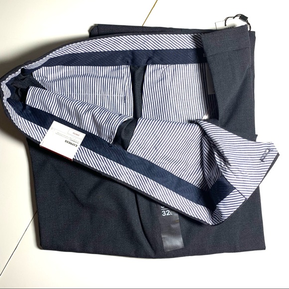 Express Dark Navy Microcheck Wide Leg Dress Pant - Picture 3 of 6